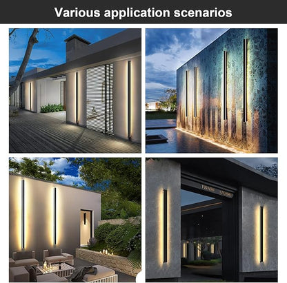 Modern Outdoor Wall Lights 79 Inch, 3000K Linear Exterior Wall Light Wall Mount, IP65 Waterproof Long Porch Wall Sconce Light for Front Door, Garage (Black)