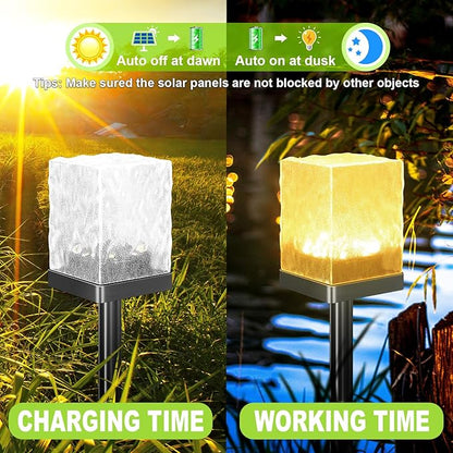 Solar Pathway Lights Outdoor, Waterproof Ground Light Featuring Crystal-Clear Ice Brick Aesthetic, Multi-use Landscape Decoration Lighting Solar Powered Garden Lawn Lamp (Warm White, 1 Pack)