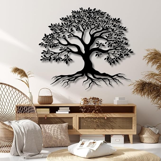 VTHTA Large Tree of Life Metal Wall Art,Tree Wall Sign for Living Room Bedroom Indoor Outdoor Garden Home Decoration (Sliver, 28" Wx24 H/70x61cm, Metal Wall Art)