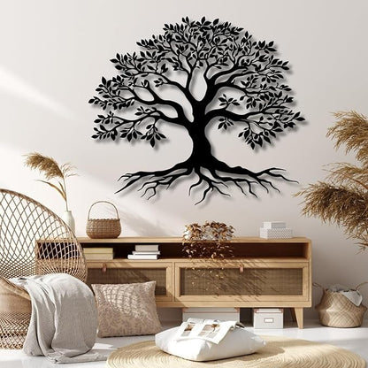 VTHTA Large Tree of Life Metal Wall Art,Tree Wall Sign for Living Room Bedroom Indoor Outdoor Garden Home Decoration (Sliver, 28" Wx24 H/70x61cm, Metal Wall Art)