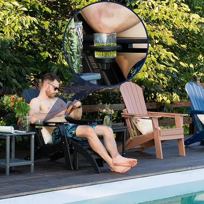 nevilywood Folding Adirondack Chair, Ergonomic Extended Backrest, HDPE All-Weather, 380lbs Capacity, Maintenance-Free, Cup Holder, （Black）- Outdoor Patio & Firepit Chair