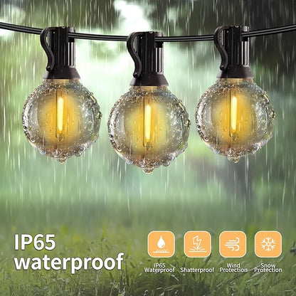 50ft LED String Lights with Remote, 25+1Bulbs Dimmable Patio Lights Outdoor, 24V Waterproof Plug, G40 Hanging Light for Outside Deck Garden Backyard Porch Party Decor
