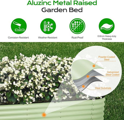 Aoodor 9-in-1 Modular Aluzinc Metal Raised Garden Bed, 89" L x 17.7" W x 17" H, Outdoor Planter Box for Vegetables, Flowers, and Herbs, Olive Green