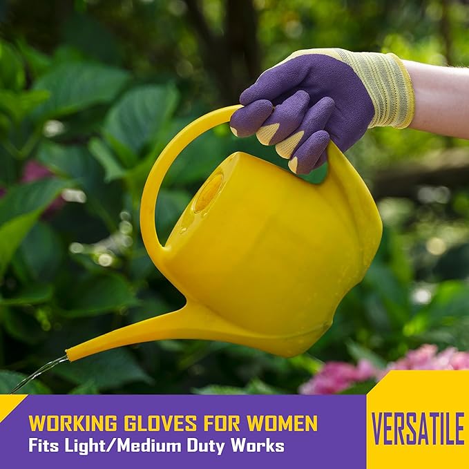 COOLJOB 2 Pairs Breathable Gardening Gloves for Women Medium, Stretch Soft Modal Base with Non Slip Rubber Coating, Palm Dipped Grip Work for Gardener Worker in Lawn Yard Factory Garden