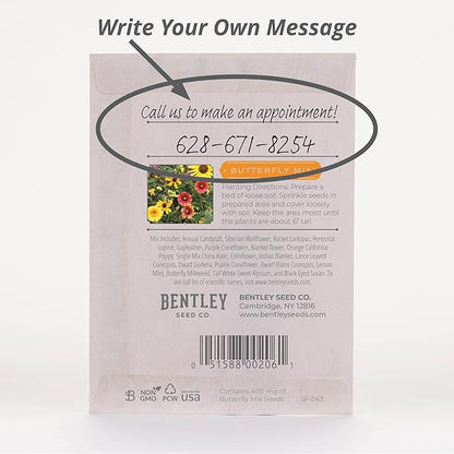 Bentley Seeds Grow with Us Pre Filled Butterfly Mix Seed Packets - 25 Individual Assortment Butterfly Mix Seed Packs for Party Favors Non-GMO Eco-Friendly Summer to Fall Gift - Outdoor Garden Seeds