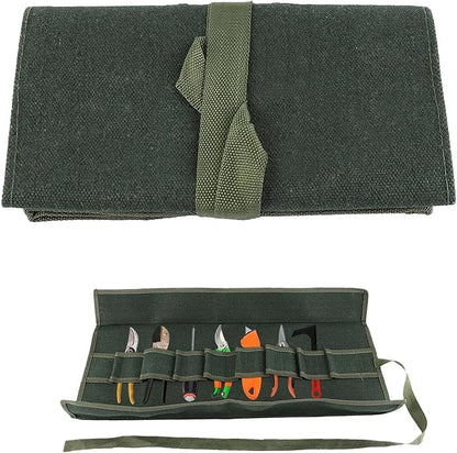 Tool Roll Up Pouch, Tool Rolls Bags Heavy Duty Canvas Roll-up Bonsai Tool Storage Bag with 10 Pockets for Garden Pockets Tool Roll Organizer