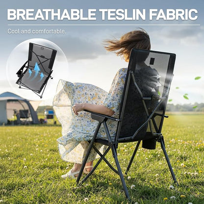 EVER ADVANCED Reclining Camping Chairs for Adult Lightweight, Portable Compact Folding Chair with High Back, 4-Level Recliner Chairs, Lawn Chair for Patio Balcony, Supports 300lbs Textilene Mesh Black