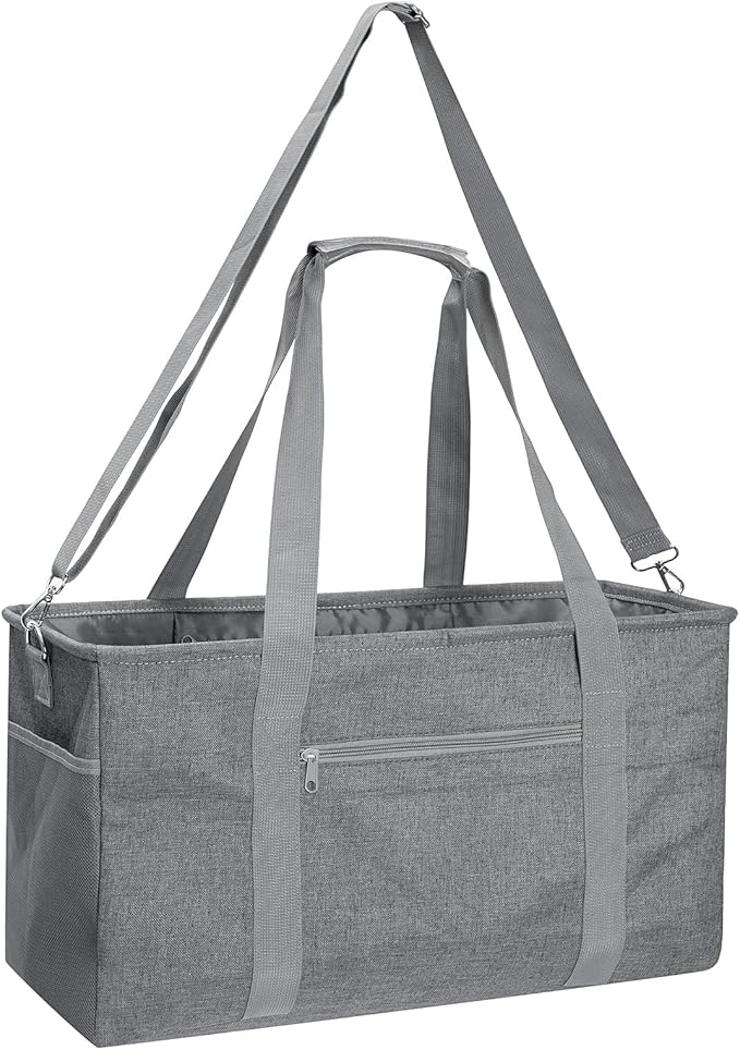 GARPROVM Extra Large Grocery Tote Bag, 42L Reusable Grocery Bags, Foldable Shopping Bag Beach Bag Shopping Basket Utility Tote with Metal Frame Removable Shoulder Strap Bottom, 22"x9.8"x11.8"