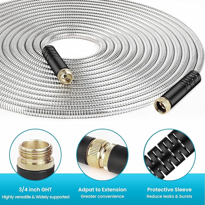 Garden Hose 100FT, Water Hose with 10 Function Nozzle, Garden Hose Metal with Leak-proof Connectors, No-Kink, Lightweight, Puncture-proof, Pet-proof, Sturdy, Hose for Outdoor, Yard