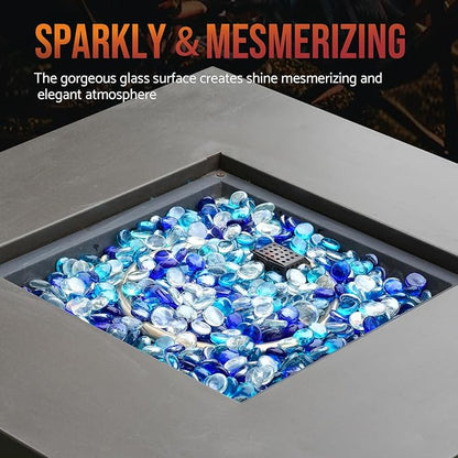 Skyflame 10-Pound Blended Fire Glass Beads for Fire Pit Fireplace Landscaping, 1/2-Inch Cobalt Blue, Crystal Ice, Caribbean Blue Luster