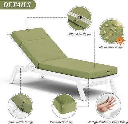 Chaise Lounge Cushion for Outdoor Furniture, Waterproof Fade and Tear Resistant Lounge Deck Chair Cushions for Patio Lawn Pool Resort Hotel