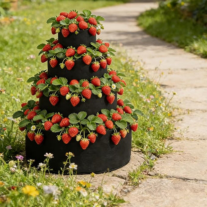 2 PCS 4 Tiered Black Fabric Strawberry Planter 36 28 20 11 inch Strawberry Tower Planter Stackable Planters Strawberry Grow Kit