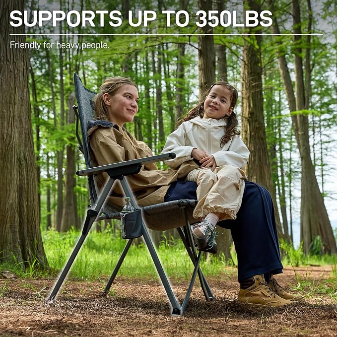 EVER ADVANCED Reclining Camping Chairs for Adult Lightweight, Portable Compact Folding Chair with High Back, 4-Level Recliner Chairs, Lawn Chair for Patio Balcony, Supports 350lbs, Stretch Mesh Grey