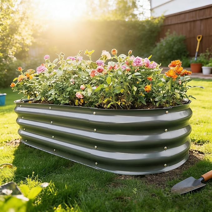 Gardmax Galvanized Raised Garden Bed, Lightweight Planter Boxes Outdoor with Easy Assembly, Large Garden Bed for Vegetables, Fruits, Flower Dark Grey