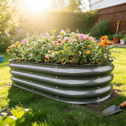 Gardmax Galvanized Raised Garden Bed, Lightweight Planter Boxes Outdoor with Easy Assembly, Large Garden Bed for Vegetables, Fruits, Flower Dark Grey