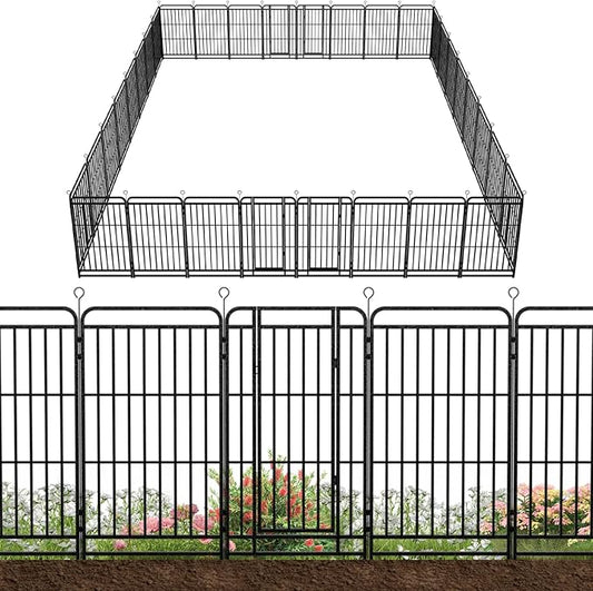32 Panels No Dig Garden Fence 72 ft(L) X 47 in(H) Animal Barrier for Yard, Patio, Garden Borders, Outdoor Decorative Fencing with Thick Pipe Metal Panels