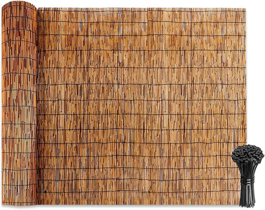 Natural Reed Fencing Rolls: Privacy Bamboo Fence 3/4/5/6ft High Roll Reed Screen, Decorative Bamboo Fencing for Outdoor Balcony Patio Garden Backyard,with Cable Zip Ties(Coffee, 2.6x6.6ft)