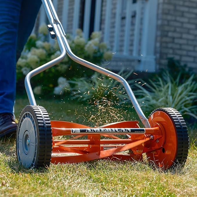 American Lawn Mower Company 1204-14 14-Inch 4-Blade Push Reel Lawn Mower, Red