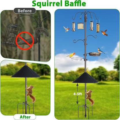 Bird Feeding Station Kit, 94 Inch, 6-Hook, with Squirrel Baffle, Metal Birds Feeder Stand Pole with Bird Bath and Mesh Tray, Freestanding 5-Prong Base