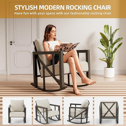 TOLEAD Outdoor Rocking Chair Set, 3 Piece Rocking Patio Furniture Set, Outdoor Patio Furniture Set with 2 Rockers and 1 Table, Patio Rocking Chair Set for Backyard, Porch, Poolside