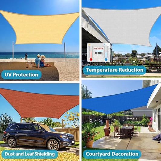 Amagenix Sun Shade Sail 12X26 Curved Edge Outdoor Shade Canopy Turquoise Breathable 95% UV Block Shade Cloth for Patio Garden Backyard (We Make Custom Size)