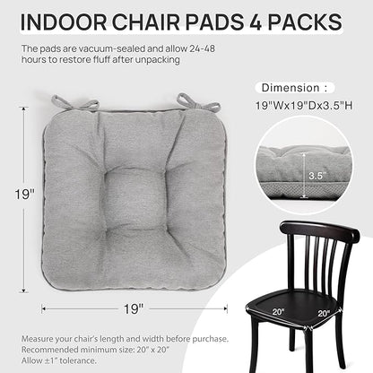 Love's cabin Memory Foam Chair Cushions Set of 4, 19"x19"x3.5" Indoor & Outdoor Seat Pads for Dining, Kitchen, Office, Patio Chairs - Light Grey