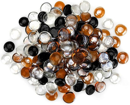 onlyfire 10 Pounds Fire Glass Beads for Propane Fire Pit and Gas Fireplace, 1/2 Inch Round Firepit Glass Rocks Flat Marbles for Fire Pit Table, Onyx Black, Crystal Ice and Caramel Luster