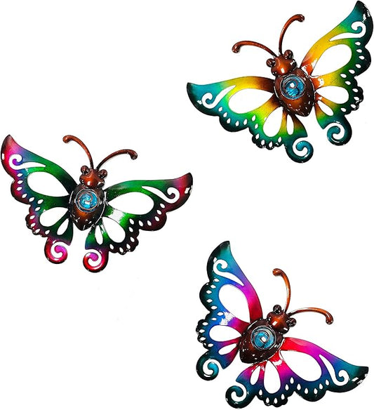Garden Decor Clearance Metal Butterfly Wall decor 3D Wall Art Hanging Sculpture for Patio Fence, Set of 3, 9 inch, Indoor Outdoor Gift for Family
