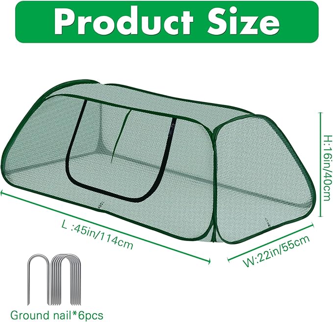 Pop-Up Raised Garden Bed Cover with Zipper Door - 30% Sunblock Garden Netting Crop Cage for Raised Beds, Plant Protector for Vegetables & Seedlings Against Birds, Animals & Insects-45" x 22" x 16"