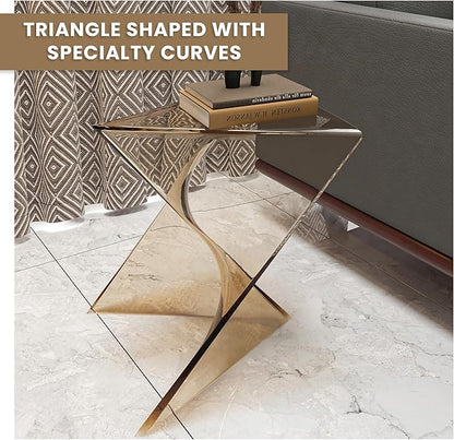 LeisureMod 15.75" Stackable Weather-Resistant Plastic Triangular Side Table - Accent End Table for Indoor & Outdoor Use (Transparent Amber, Set of 2)