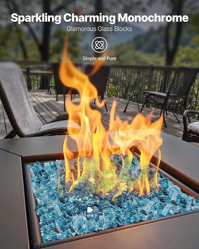 VEVOR Fire Glass, 20 LBS / 9 KG High-Temperature Resistant Fireplace Rocks, 1/2-Inch / 12.7 mm Reflective & Smokeless Firepit Glass Rock, High Luster Stone Landscaping for Fire Pit Table, Aqua Blue