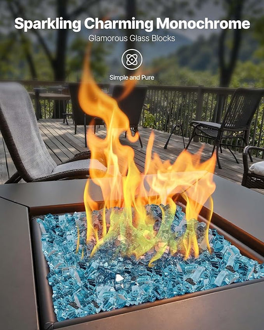 VEVOR Fire Glass, 20 LBS / 9 KG High-Temperature Resistant Fireplace Rocks, 1/2-Inch / 12.7 mm Reflective & Smokeless Firepit Glass Rock, High Luster Stone Landscaping for Fire Pit Table, Aqua Blue