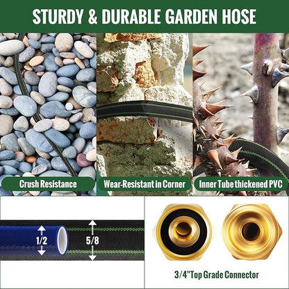 Garden Hose 50ft Flexible Water Hose Non-Expandable High Pressure Kink-Free Leakproof Durable Portable Lightweight Outdoor Yard Lawn Black Fabric Watering Hose with 3/4" Aluminum Fittings