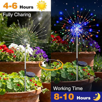btfarm 10 Pack Solar Garden Lights Outdoor, 8 Modes Firework Lights Solar Powered, Waterproof Twinkle Fairy Light Outside for Yard Patio Pathway Pool Christmas Party Decorative, Multicolor