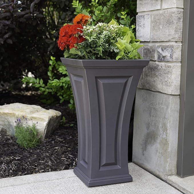 Mayne Cambridge 28in Tall Planter - Graphite Grey - 16" x 16" x 28in - Polyethylene - Built-in Water Reservoir (4834-GRG)