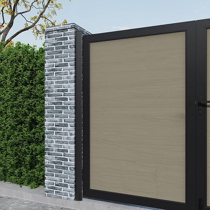 Wood Plastic Privacy Double Fence Gate 6ft(H) x 8ft(W), Metal Frame with Knob Kits, Durable Composite Outdoor Gate,Antique Wood
