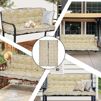Porch Swing Cushion Three Seat, Waterproof Swing Cushions Replacement with Backrest, Outdoor Garden Furniture Patio 4" Thickened Cushions with Ties (Yellow Leaves, 40 x 63in)