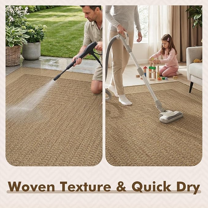 MontVoo-3x5 Outdoor Rug Porch Entryway Rug-Polypropylene Indoor Outdoor Rugs for Entryway Kitchen Balcony Patio, Textured Weave, Durable, Fade-Resistant, Non-Shedding, Modern Neutral Brown