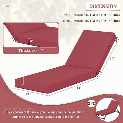 2 Pcs Chaise Lounge Cushions Outdoor, 72" L X 21" W X 4" D Lounge Chair Cushions for Outdoor Furniture, High-Density Foam Patio Chaise Cushion-Waterproof Fade-Resistant ThickPatio lounge chair cushion