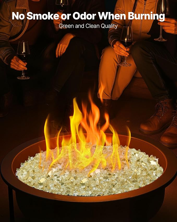 VEVOR Fire Glass, 10 LBS / 4.5 KG High-Temperature Resistant Fireplace Rocks, 1/2-Inch / 12.7 mm Reflective & Smokeless Firepit Glass Rock, High Luster Stone Landscaping for Fire Pit Table, Gold