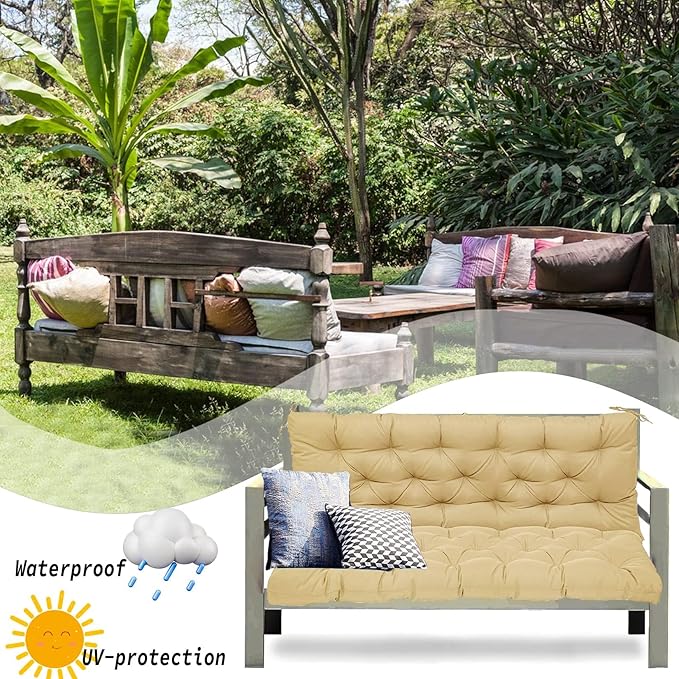Replacement Cushions for Swing, Swing Cushions 3 Seater Replacement, Waterproof Thicken Washable Pad Cushion for Outdoor Indoor Furniture Swing Patio (Light Yellow, 40x71 inch)