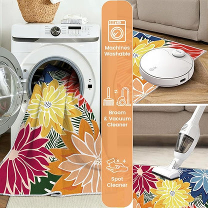 ZonLi Colorful Outdoor Rug 8x10Ft Waterproof Multicolored Indoor Area Rug Washable Outdoor Patio Rugs Tropical Floral Non Slip Outdoor Carpet for Living Room, Pool,Backyard,Deck,Camping