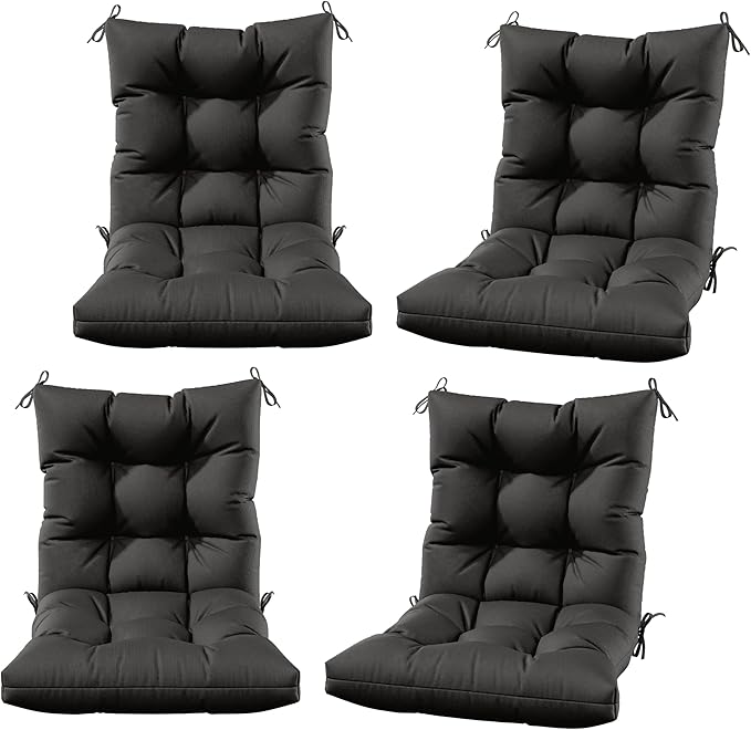 Patio Seat&Back Chair Cushions for Outdoor Furniture，Comfortable Cushions for Rocking/Dining/Lawn Chair-Set of 4 (Black, 4pcs (1package))