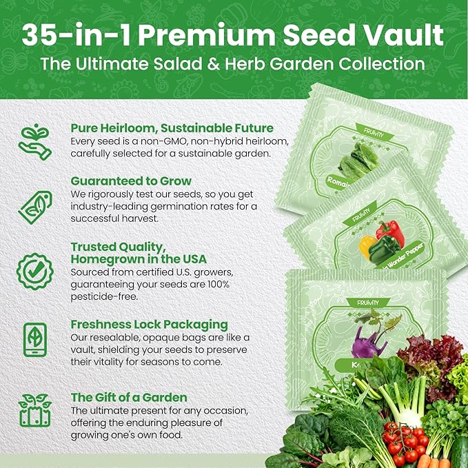 35 Heirloom Seeds Variety Pack - 21000+ Seeds for Planting Vegetables and Fruits, Home Garden Seeds for Hydroponic, Indoor and Outdoor, Unique Garden Starter Set Gift for Mother, Women...