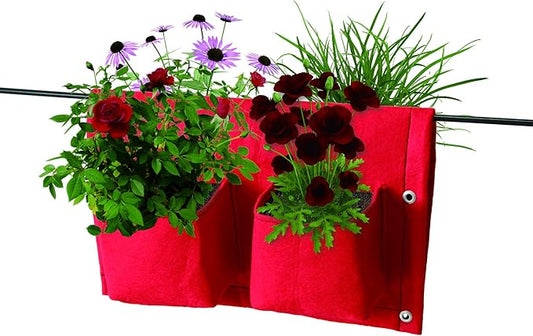 VegTrug Balcony Felt 4 Pocket Red x3 Rail Planter