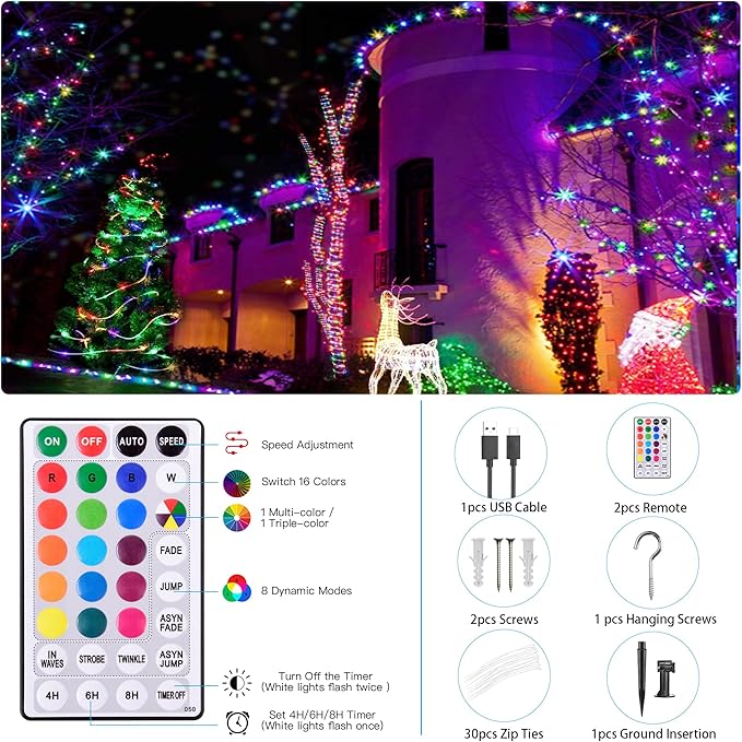Solar Rope Lights Outdoor Waterproof, 99Ft 300 LED String Light Fairy Solar Powered & USB with Remote, 18 Colors Changing Fairy Lighting for Outside Indoor Patio Yard Pool Christmas Decoration