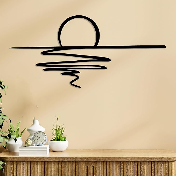 Sunrise Metal Wall Art, Sunset Metal Wall Decor for Living Room, Sunshine Line Art Home Decor Outdoor Indoor, Sun Design Modern Artwork for Walls, Abstract Sunset Wall Decor, Housewarming Gifts