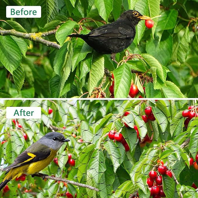 Unves 13 x 50 Ft Bird Netting for Garden, Heavy Duty Fruit Tree Garden Netting Protect Fruit Trees and Vegetable Plants Against Birds and Other Animals