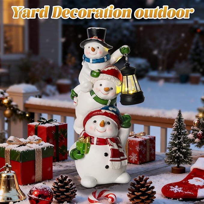 Christmas Snowman Decor with Solar Lantern, Outdoor Indoor Xmas Decoration,Outdoor Patio Lawn Yard Balcony Garden Home Decor Birthday Gifts for Women Mom Grandma