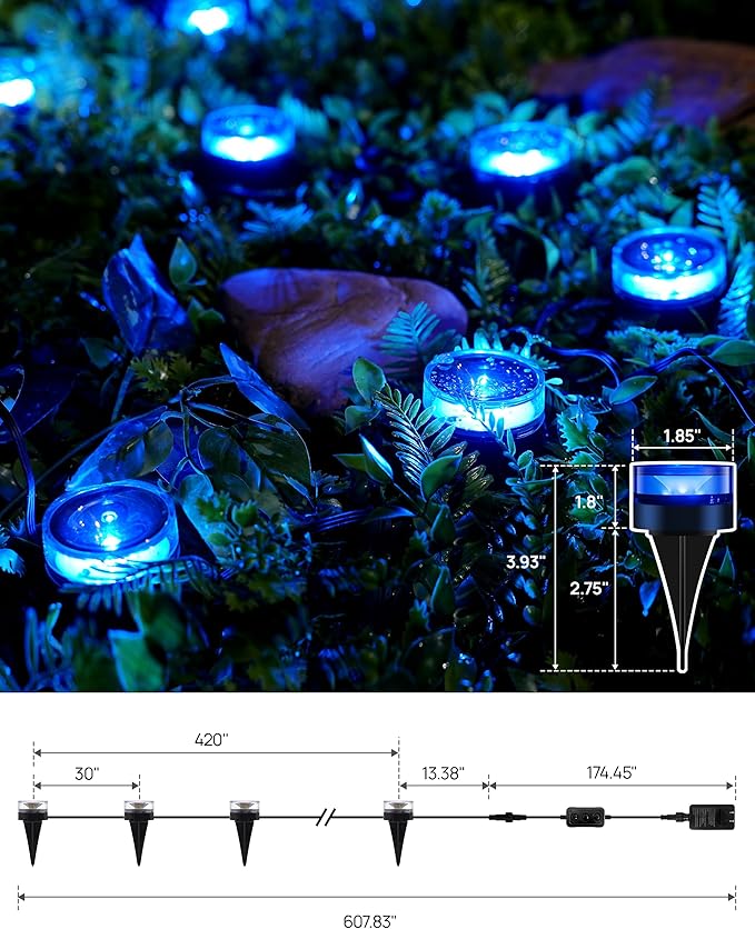 VCOKEN Christmas Pathway Lights, 50FT with Smart 15 LED RGBWW Outdoor Ground Lights with App Control, DIY Scene Modes IP65 Waterproof Walkway Light for Yard, Walkway Driveway Garden Decor